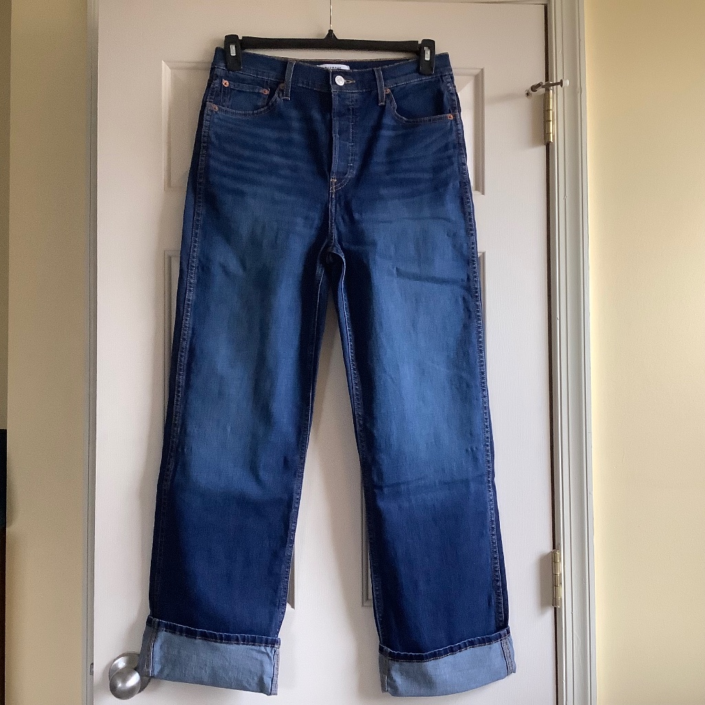 Re/Done 90s High Rise Relaxed Straight Leg Jeans Deep Faded Blue Sz 29